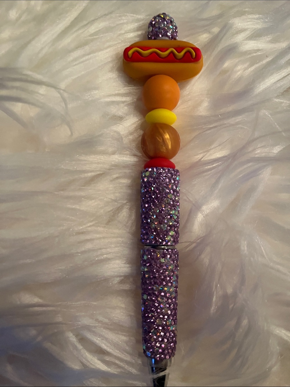 Kids Beaded Hot Dog Charm Lanyard - Purple & Orange